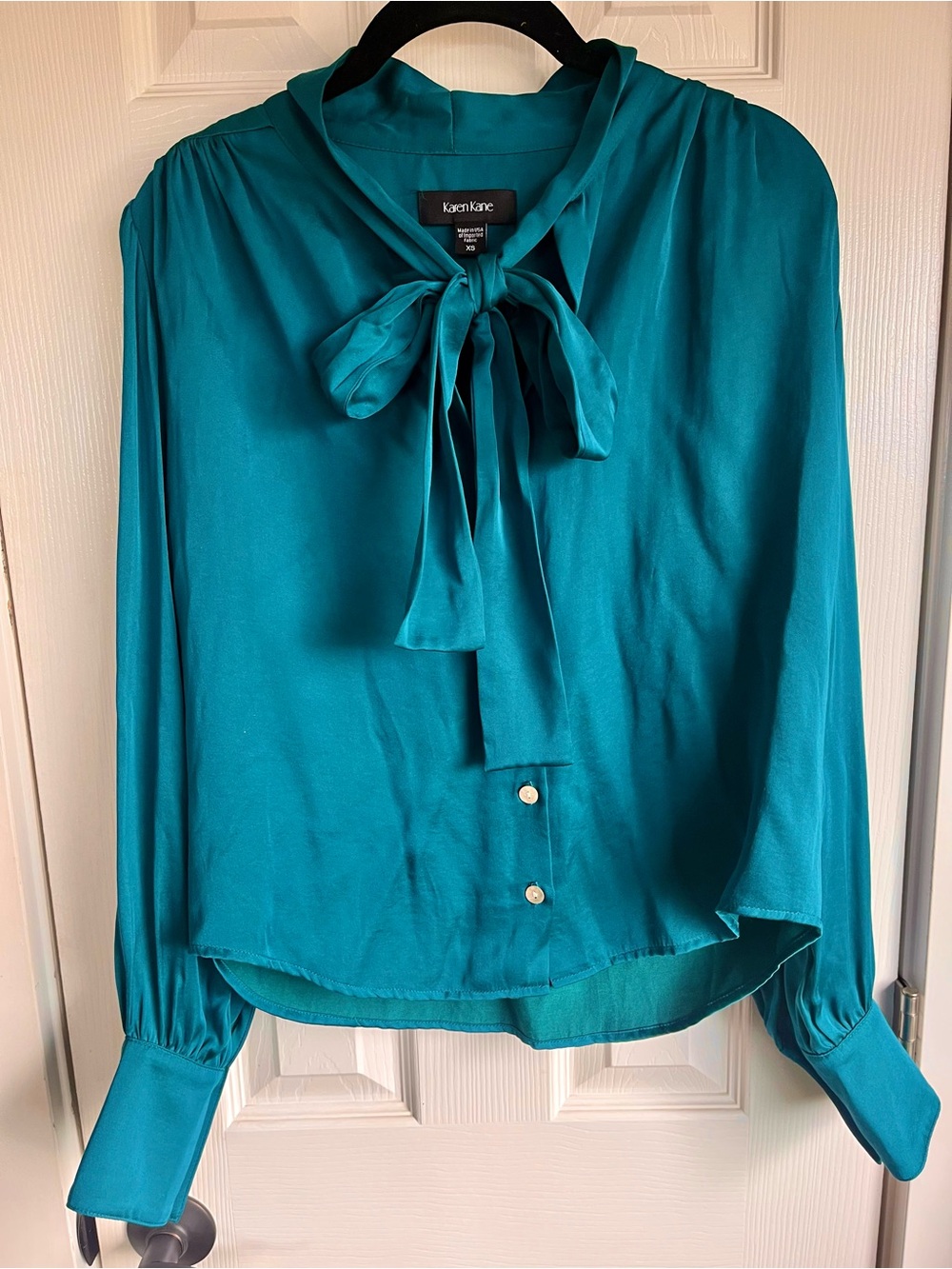 Karen Kane Teal Bow-Tie Long Sleeve Blouse